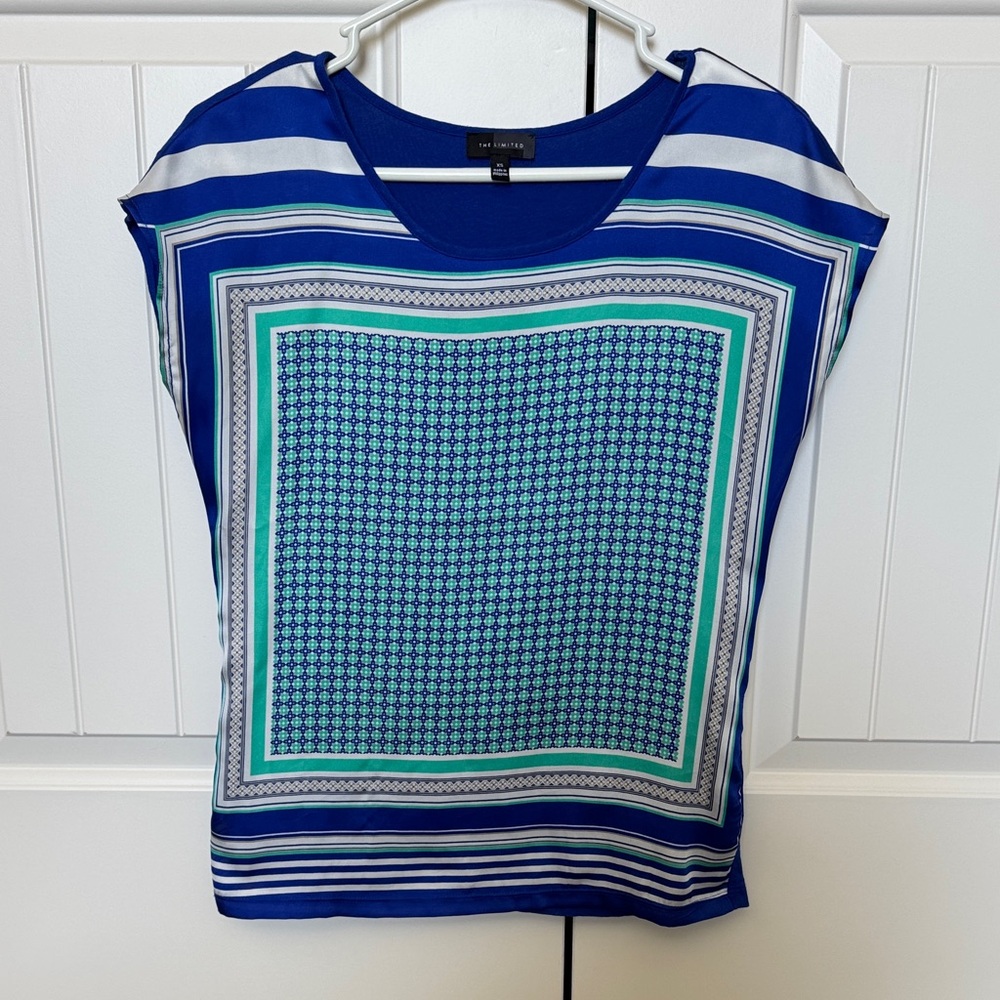 The Limited Blue & Teal Printed Short Sleeve Top